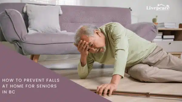 Senior home safety and fall prevention tips showing common fall risks in a senior's home.