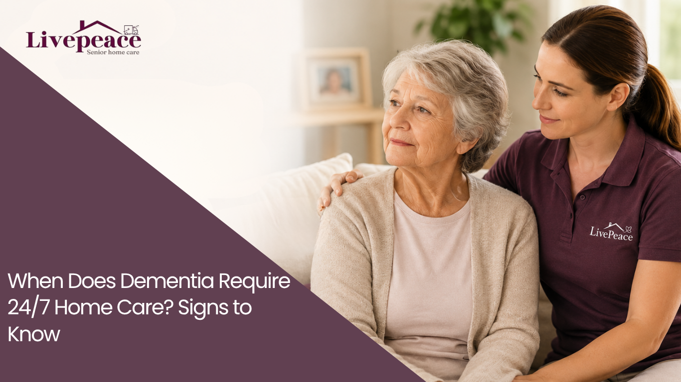 Caregiver with senior women sitting on teh couch and comforting