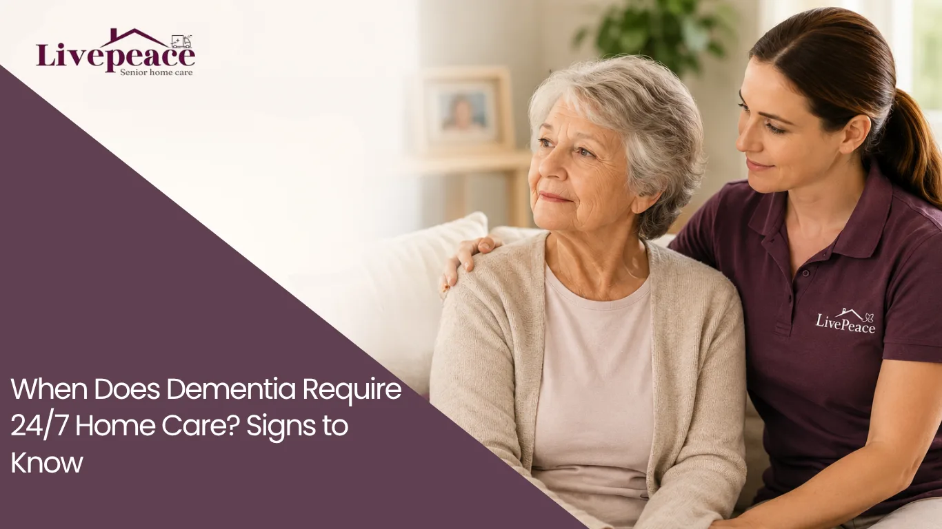 Caregiver with senior women sitting on teh couch and comforting