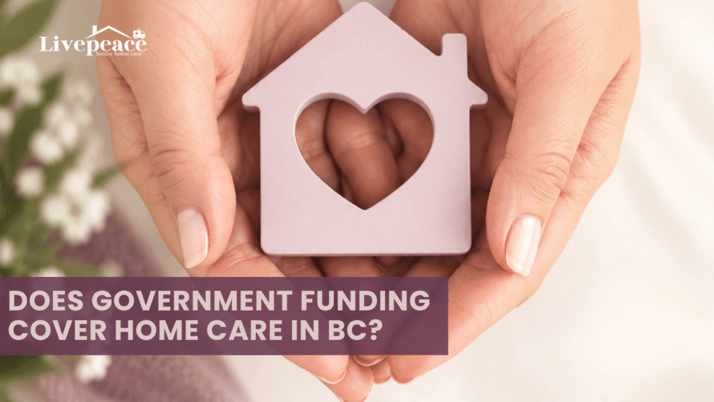 Hands gently holding a home-shaped symbol with a heart, representing compassionate senior home care and peace of mind for families. LivePeace Senior Home Care.